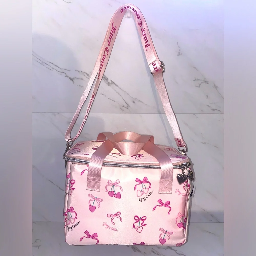 🎀🍒🩷NEW Juicy Couture Insulated Cooler Bag/ Lunch Box pink cherry Bows Hearts - Picture 5 of 10